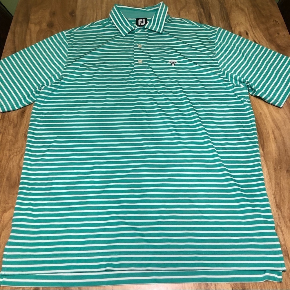 3/$25 FootJoy Short Sleeve Golf Shirt Polo Mens Size Large Green Stripes Emblem